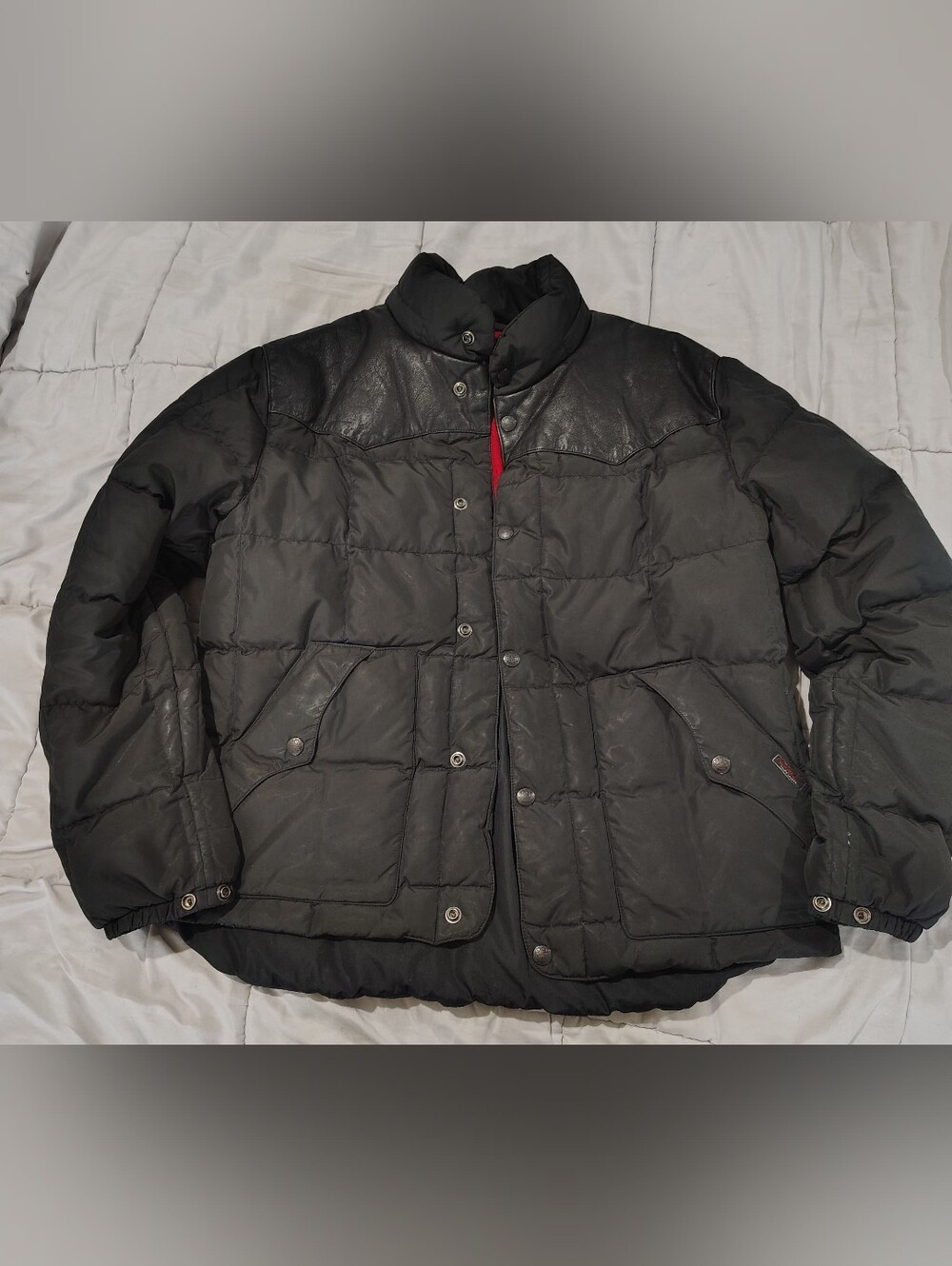 Polo Ralph Lauren Black Quilted Down Puffer Jacket with Red Trim Size Large